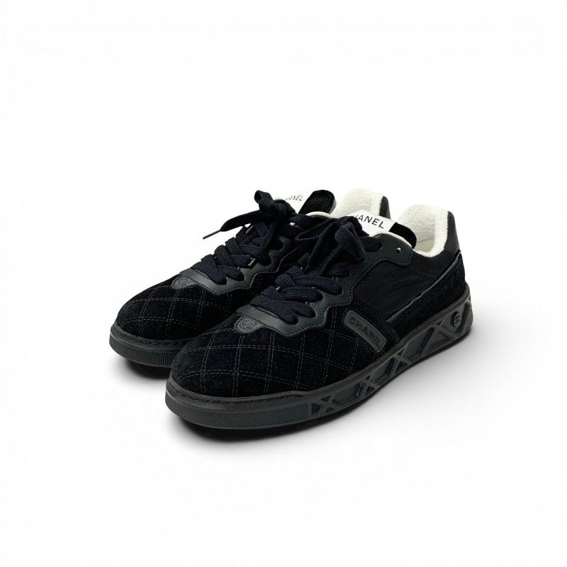 Chanel Sneakers Shoes Suede Nylon Black CC Logo