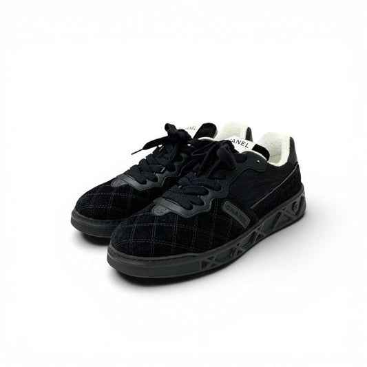 Chanel Sneakers Shoes Suede Nylon Black CC Logo