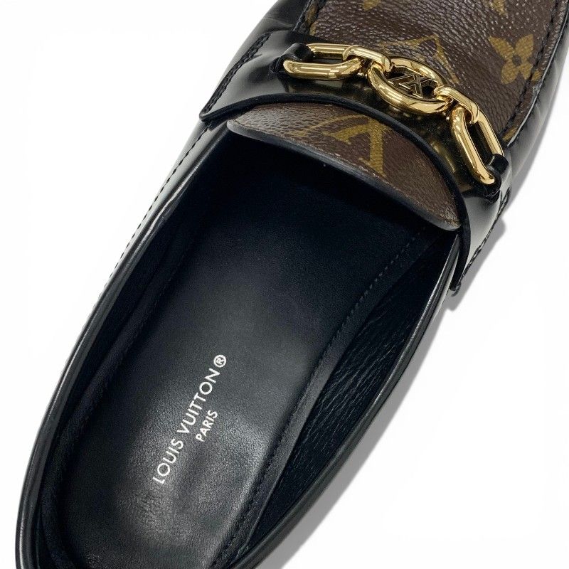 Louis Vuitton Chess Line Loafers Leather Shoes Black Brown Gold LV Circle Logo — view 7