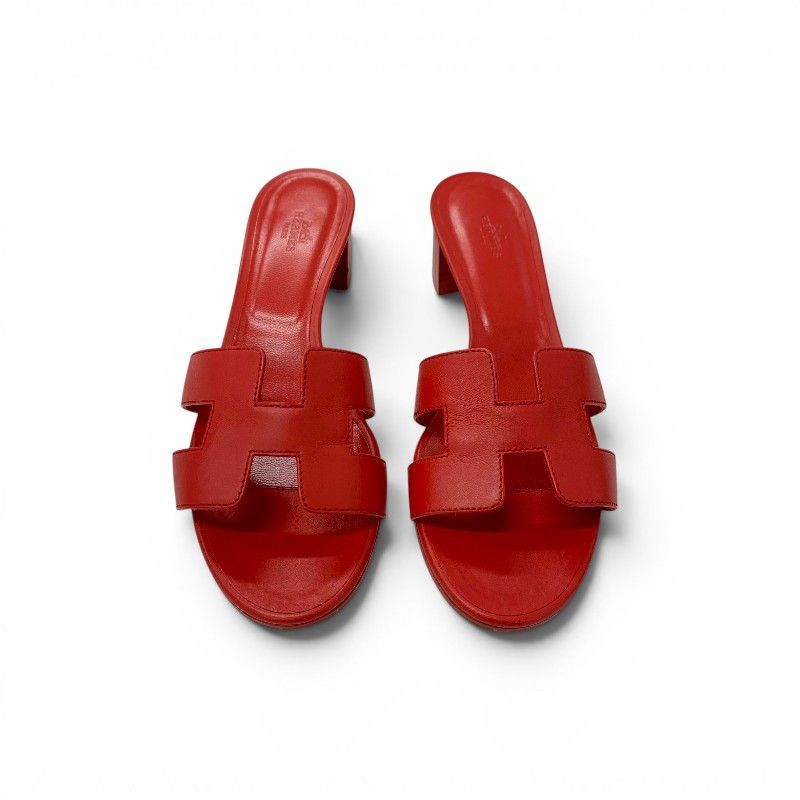 Hermes Oasis Sandals Shoes Leather Red Mules — view 2