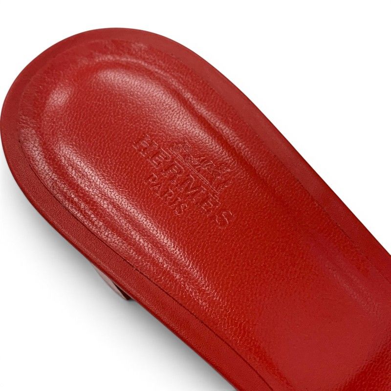 Hermes Oasis Sandals Shoes Leather Red Mules — view 7