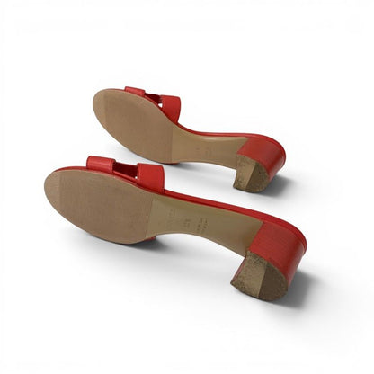 Hermes Oasis Sandals Shoes Leather Red Mules — view 6