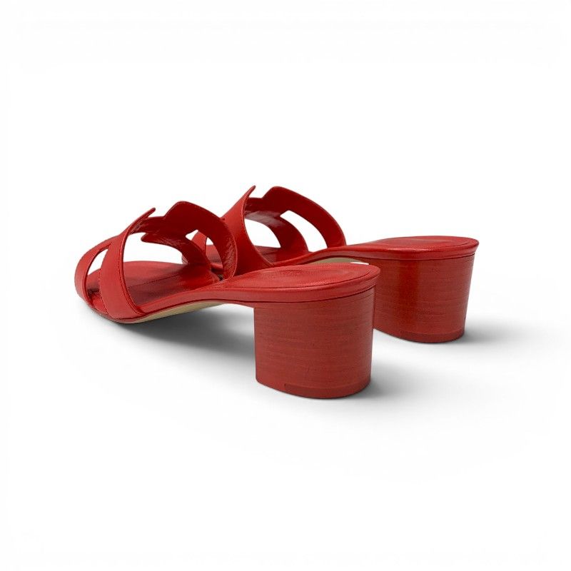 Hermes Oasis Sandals Shoes Leather Red Mules — view 4