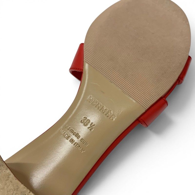 Hermes Oasis Sandals Shoes Leather Red Mules — view 8