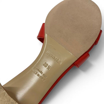 Hermes Oasis Sandals Shoes Leather Red Mules — view 8
