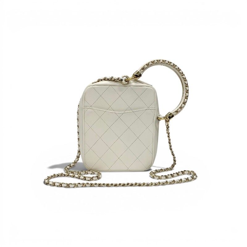Chanel Shoulder Bag Lambskin White Gold CC Logo Quilted Chain 2-Way — view 3