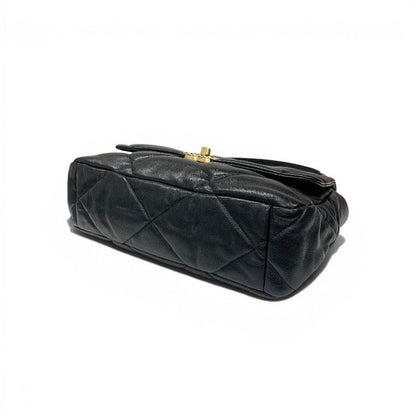 Chanel 19 Shoulder Bag Black Gold Silver Large CC Logo Turnlock Chain — view 4