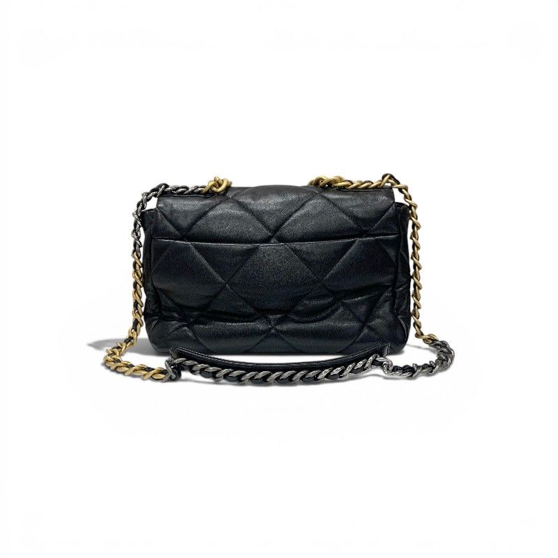 Chanel 19 Shoulder Bag Black Gold Silver Large CC Logo Turnlock Chain — view 3