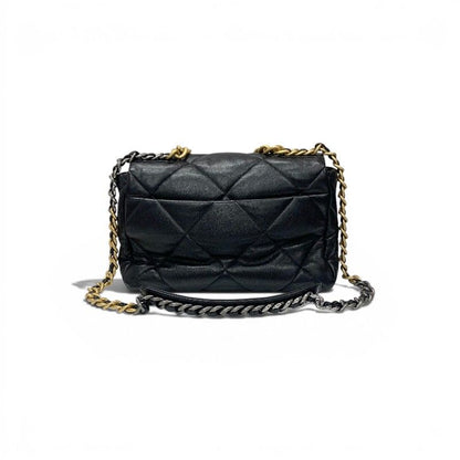 Chanel 19 Shoulder Bag Black Gold Silver Large CC Logo Turnlock Chain — view 3