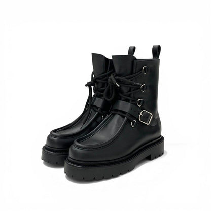 Hermes Land Boots Short Shoes Leather Black Lace Up