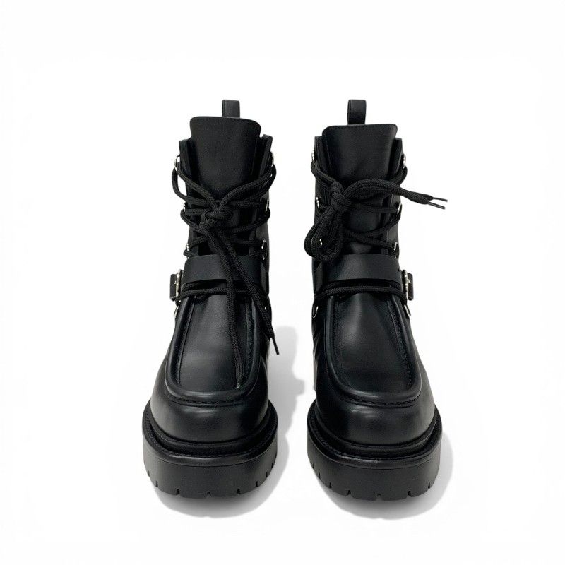 Hermes Land Boots Short Shoes Leather Black Lace Up — view 2