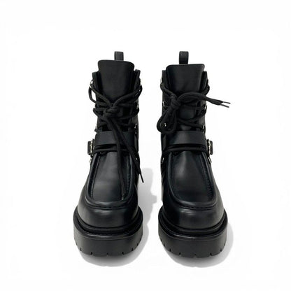 Hermes Land Boots Short Shoes Leather Black Lace Up — view 2
