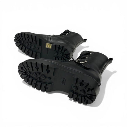 Hermes Land Boots Short Shoes Leather Black Lace Up — view 6