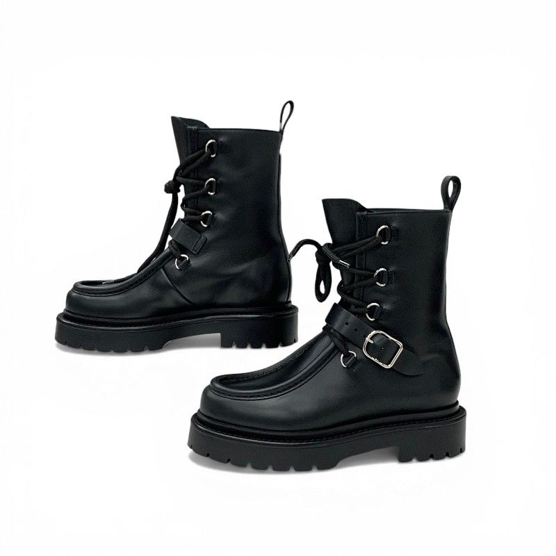 Hermes Land Boots Short Shoes Leather Black Lace Up — view 3