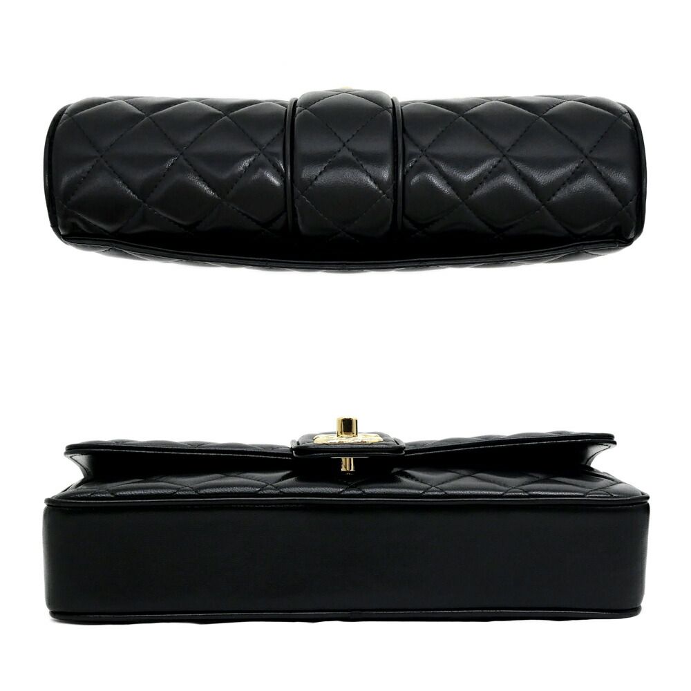 Chanel Che Clutch Shoulder Bag Lambskin Black Gold Leather — view 3