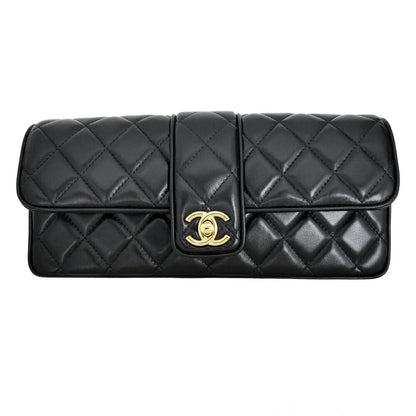 Chanel Che Clutch Shoulder Bag Lambskin Black Gold Leather — view 7