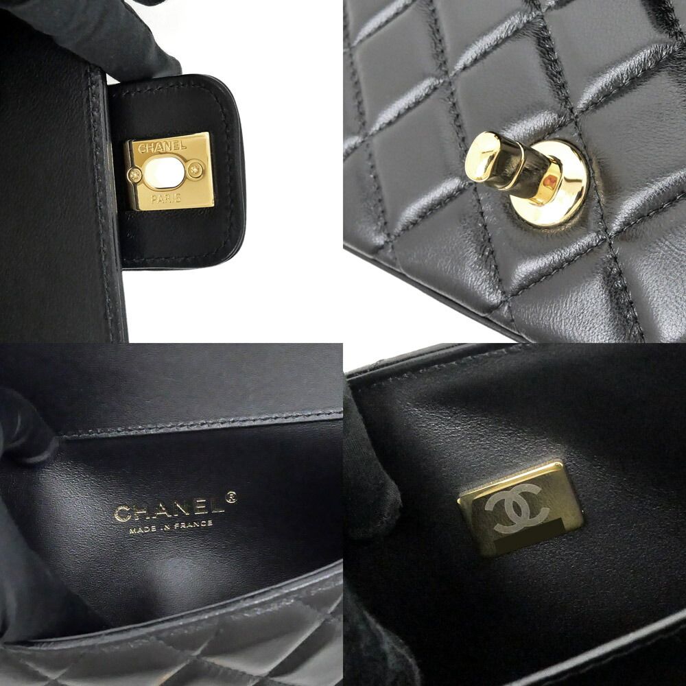 Chanel Che Clutch Shoulder Bag Lambskin Black Gold Leather — view 6