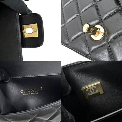 Chanel Che Clutch Shoulder Bag Lambskin Black Gold Leather — view 6