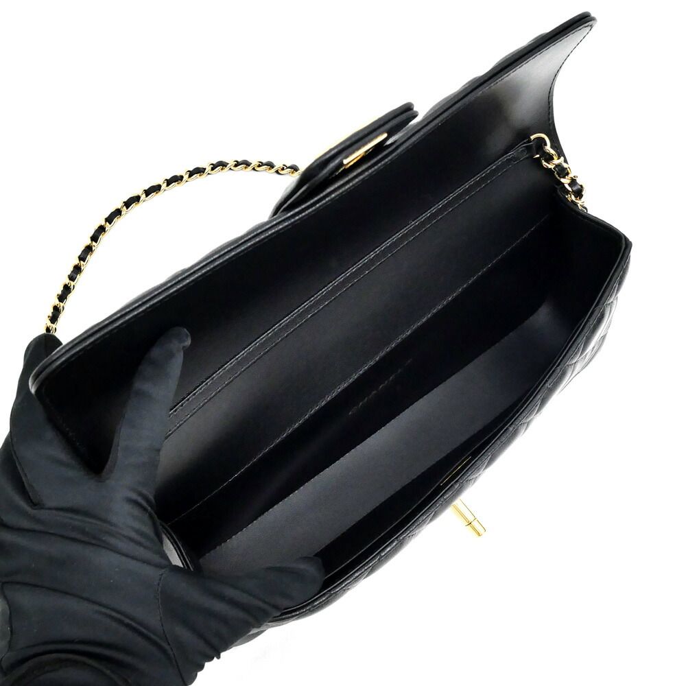 Chanel Che Clutch Shoulder Bag Lambskin Black Gold Leather — view 5