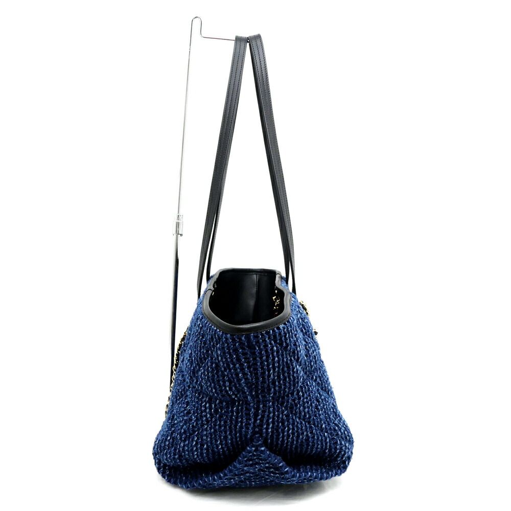 Chanel Small Shopping CC Tote Tweed Blue Black Gold Leather — view 5