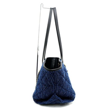 Chanel Small Shopping CC Tote Tweed Blue Black Gold Leather — view 5