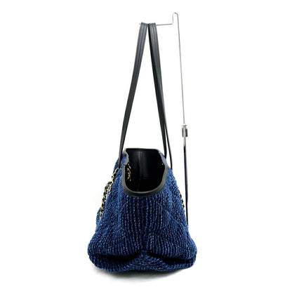 Chanel Small Shopping CC Tote Tweed Blue Black Gold Leather — view 6