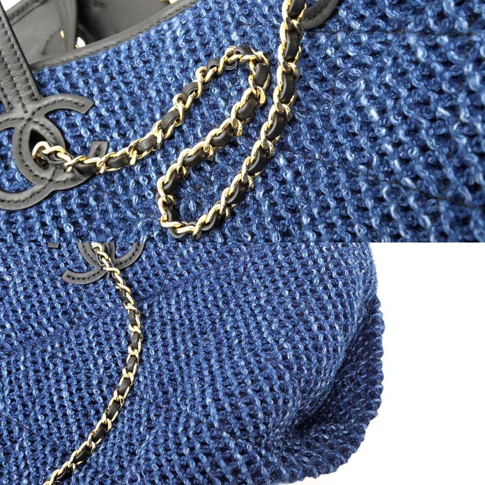 Chanel Small Shopping CC Tote Tweed Blue Black Gold Leather — view 9