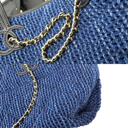 Chanel Small Shopping CC Tote Tweed Blue Black Gold Leather — view 9