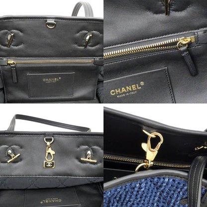 Chanel Small Shopping CC Tote Tweed Blue Black Gold Leather — view 8