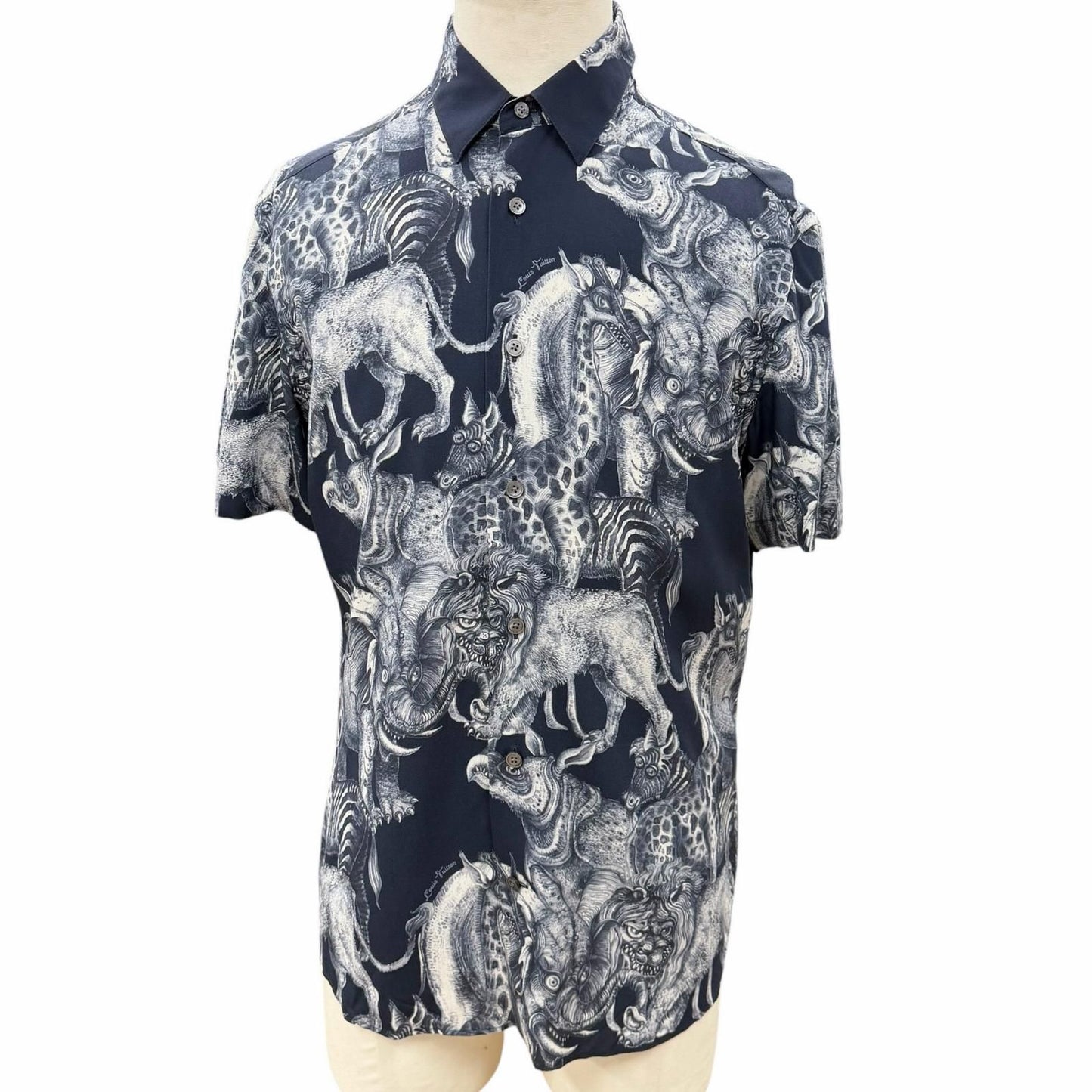 Louis Vuitton Chapman Brothers Brazza Rayon All Over Pattern Logo Button Short