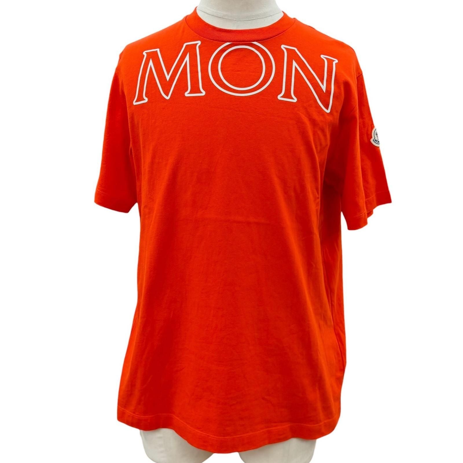 Moncler Cotton 100% Patch Logo Print Crew Neck Short Sleeve T-Shirt Orange
