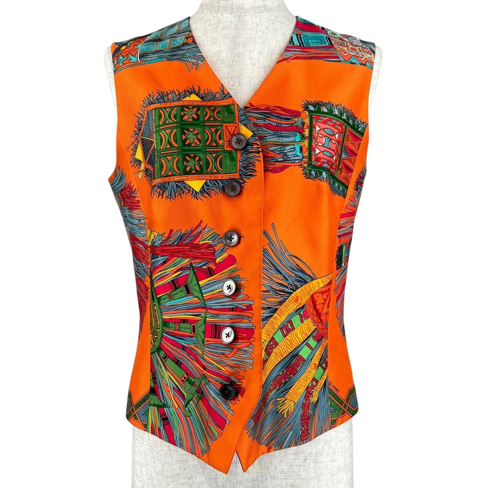 Hermes Silk 100% Allover Print Vest Gilet Multicolor 38