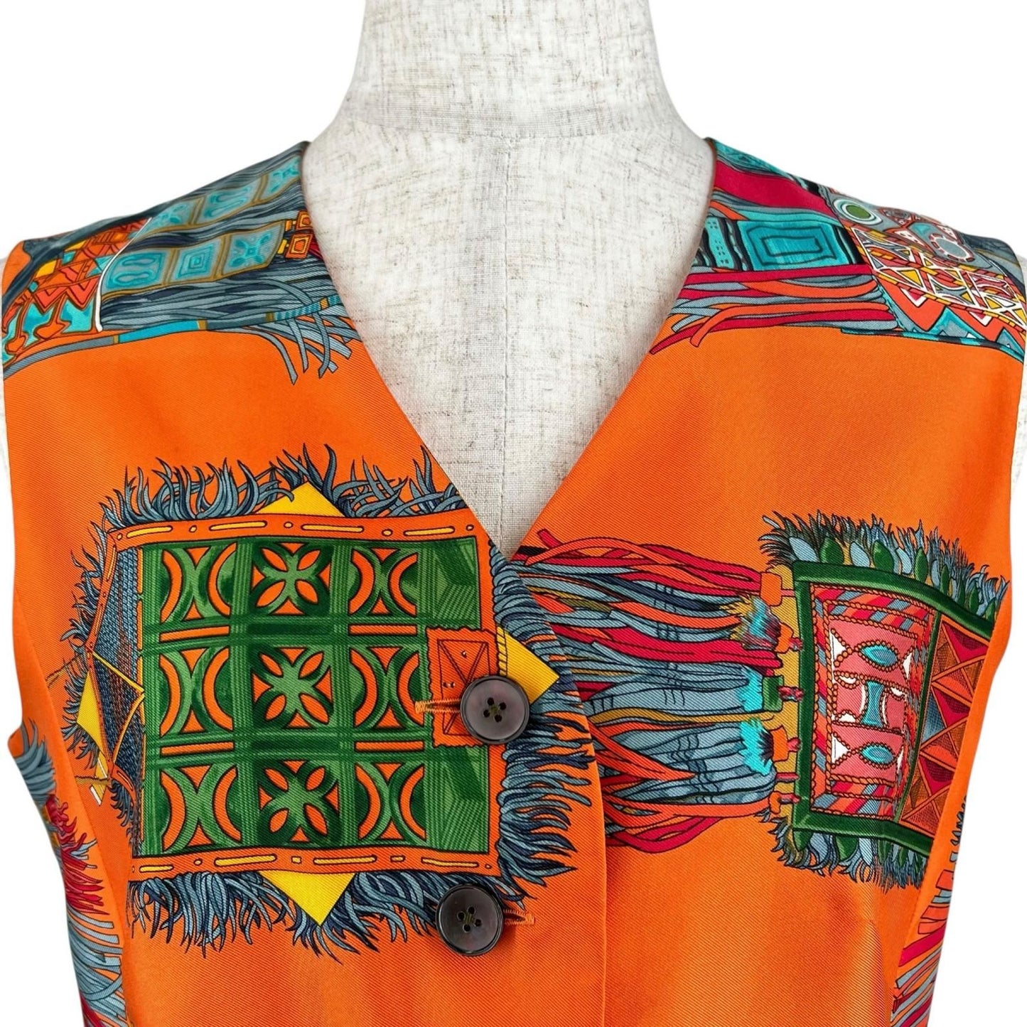 Hermes Silk 100% Allover Print Vest Gilet Multicolor 38 — view 3