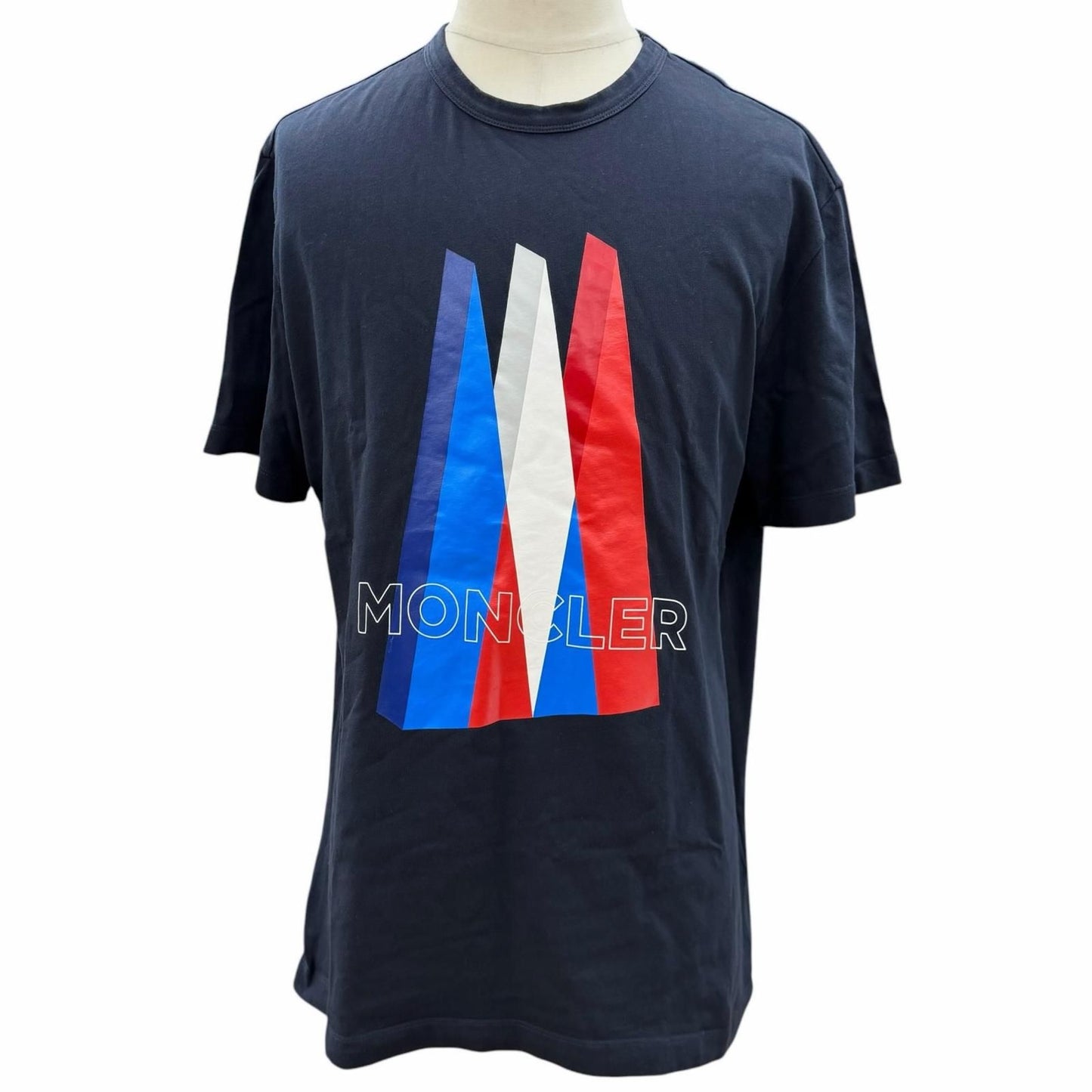 Moncler Cotton 100% Logo Print Crew Neck Short Sleeve T-Shirt Navy