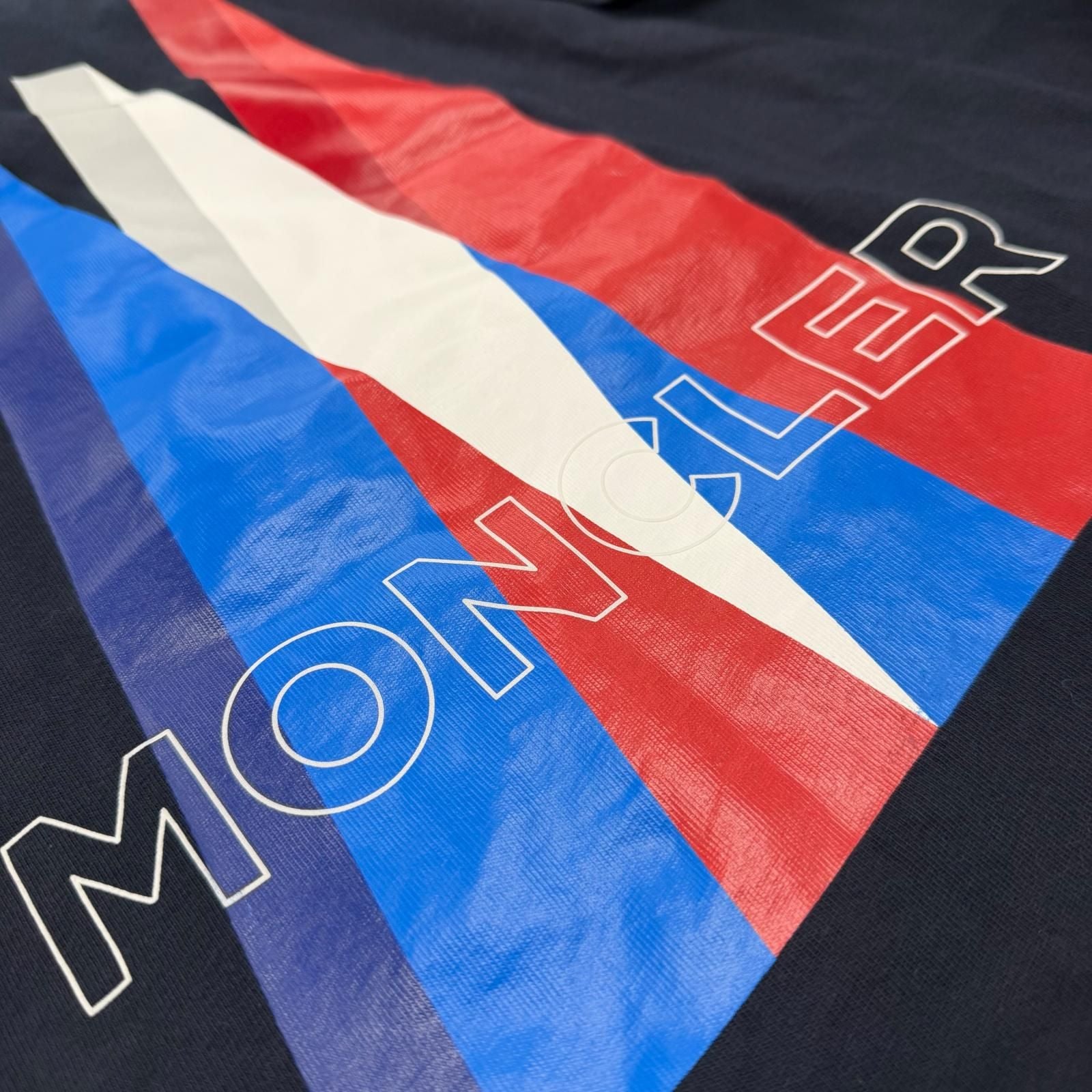 Moncler Cotton 100% Logo Print Crew Neck Short Sleeve T-Shirt Navy — view 5
