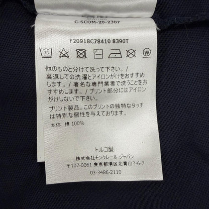 Moncler Cotton 100% Logo Print Crew Neck Short Sleeve T-Shirt Navy — view 9