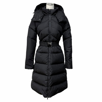 Moncler Agot Belt Hood Big Logo Patch Zip Up Jacket Coat Black 00