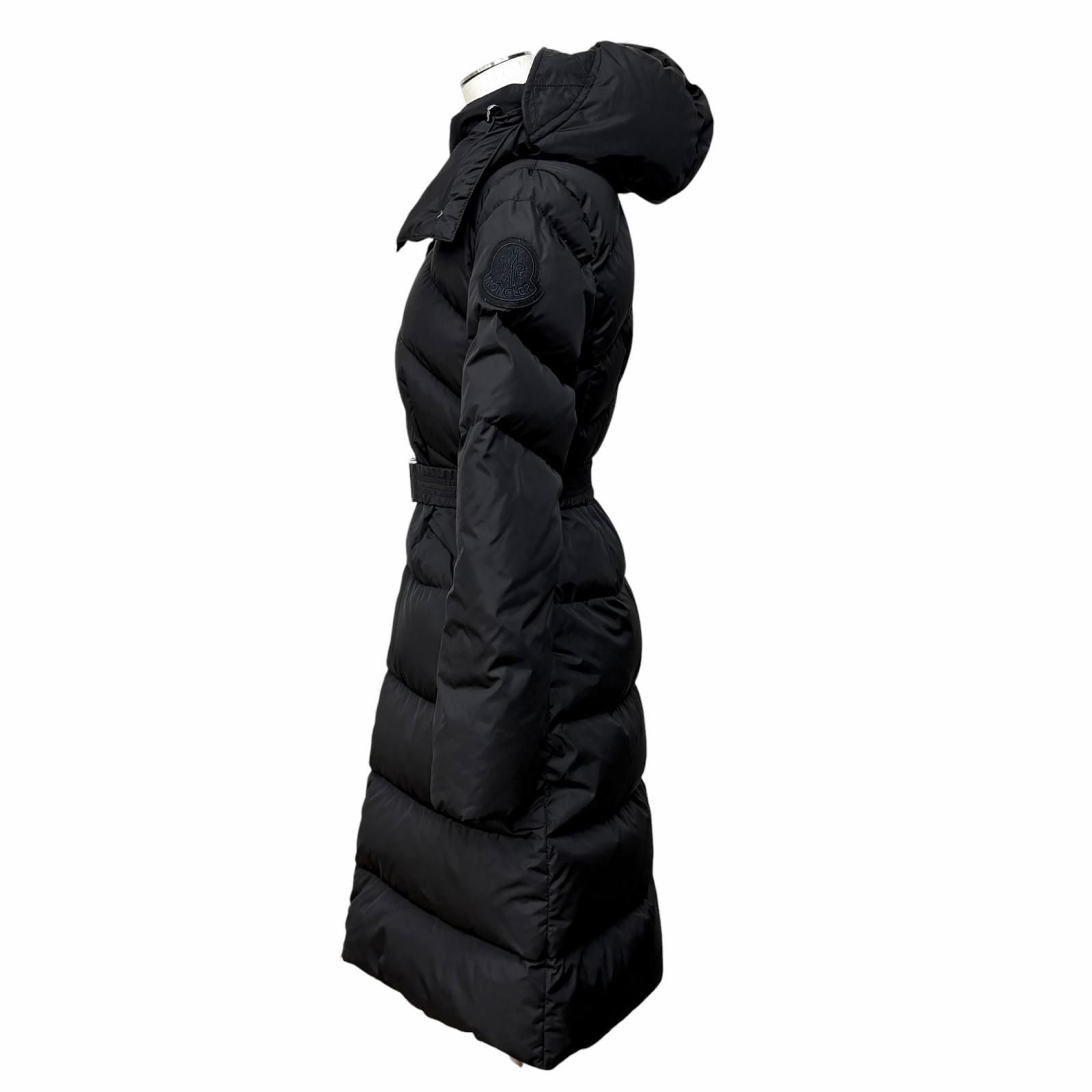 Moncler Agot Belt Hood Big Logo Patch Zip Up Jacket Coat Black 00 — view 2