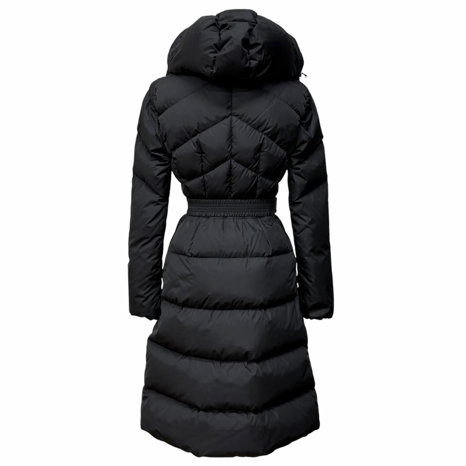 Moncler Agot Belt Hood Big Logo Patch Zip Up Jacket Coat Black 00 — view 3