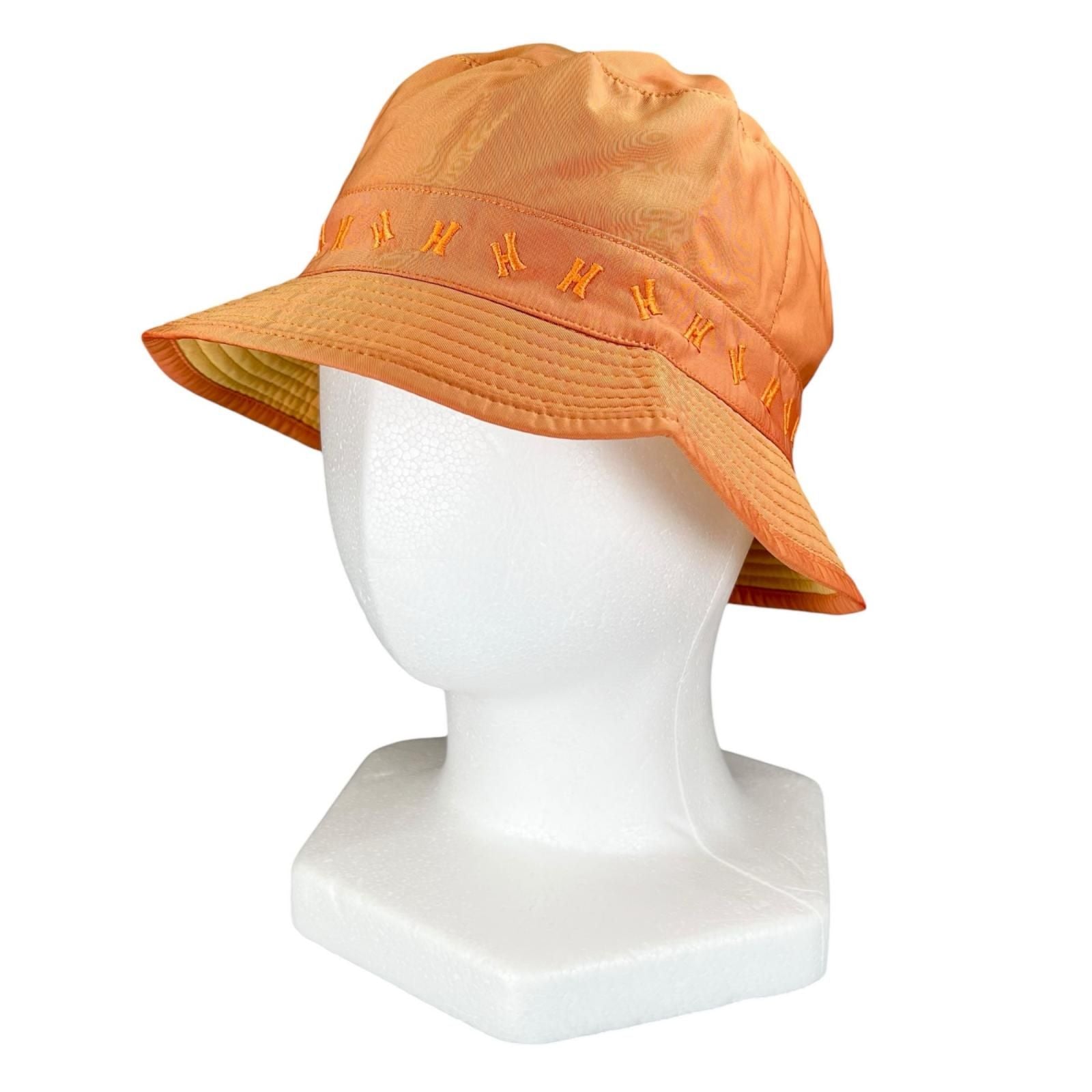 Hermes Logo Embroidery Down Jacket Prim Bucket Hat Orange 57