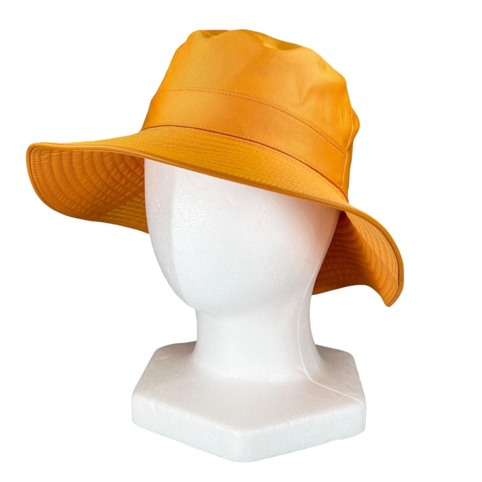 Hermes Logo Embroidery Leather Trim Bucket Hat Orange 56
