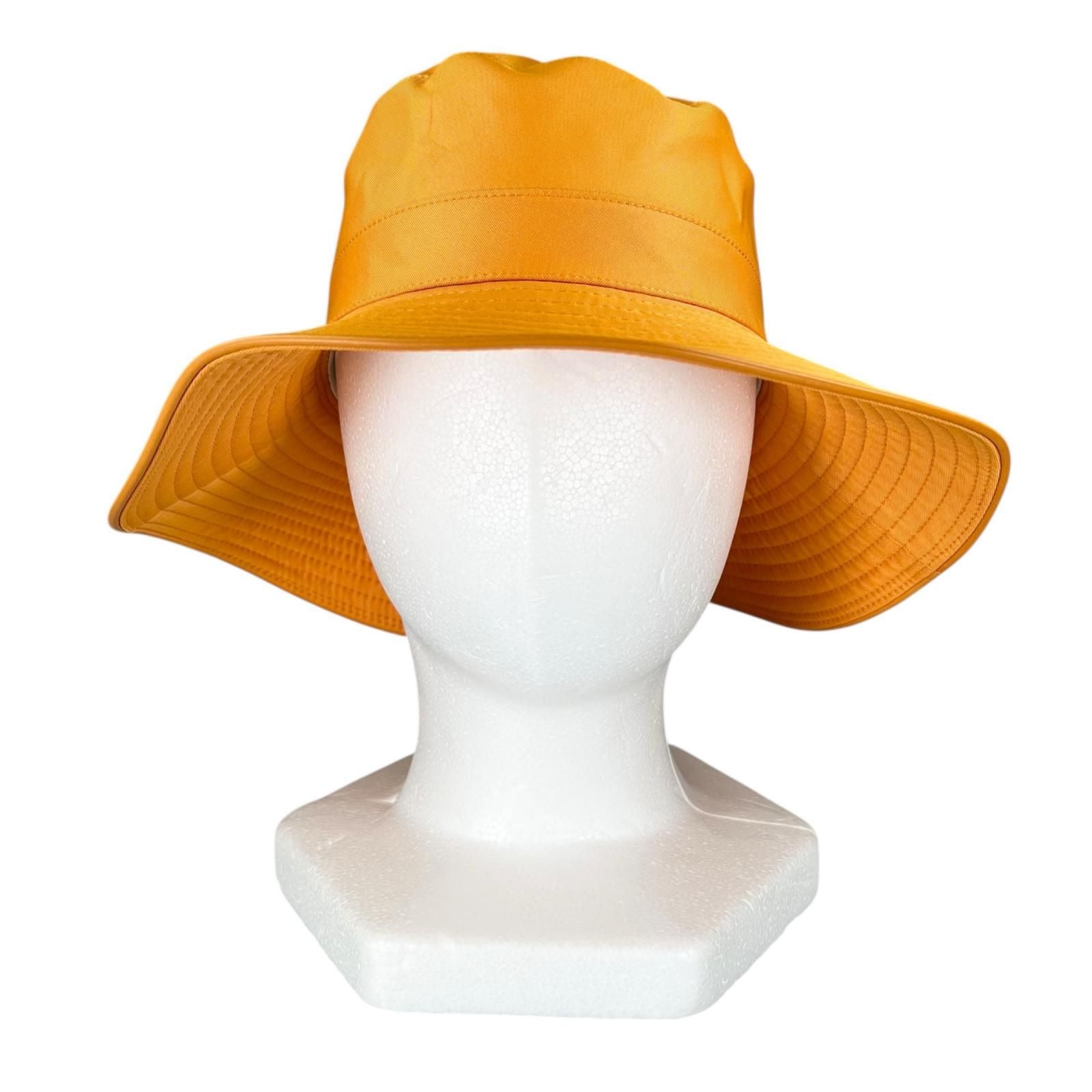 Hermes Logo Embroidery Leather Trim Bucket Hat Orange 56 — view 2