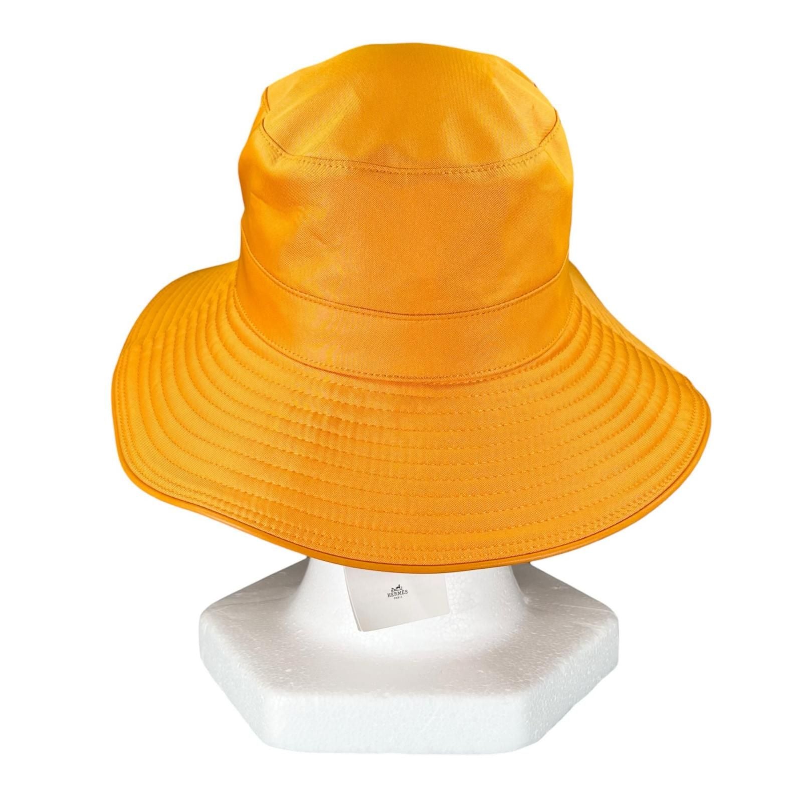 Hermes Logo Embroidery Leather Trim Bucket Hat Orange 56 — view 4