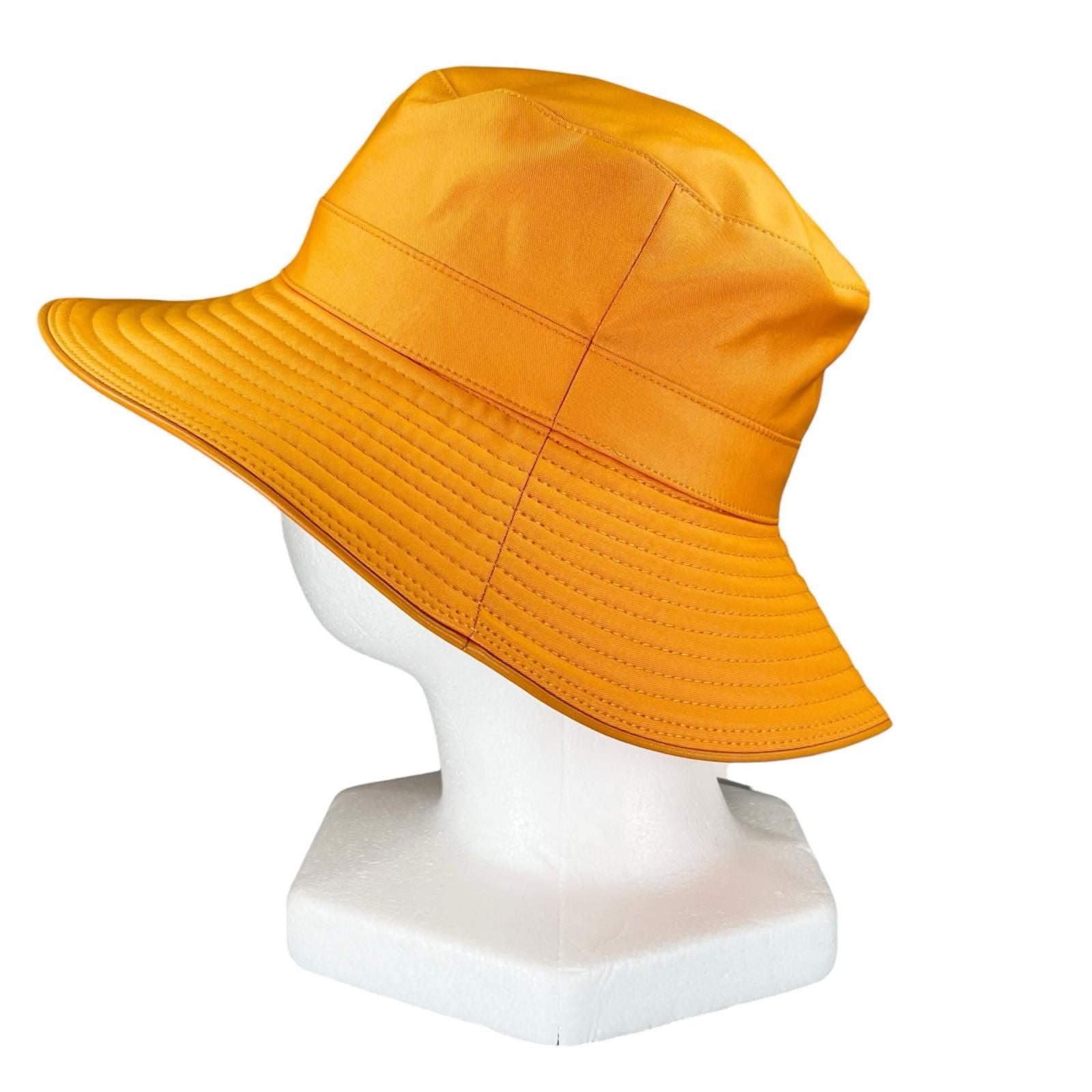 Hermes Logo Embroidery Leather Trim Bucket Hat Orange 56 — view 3