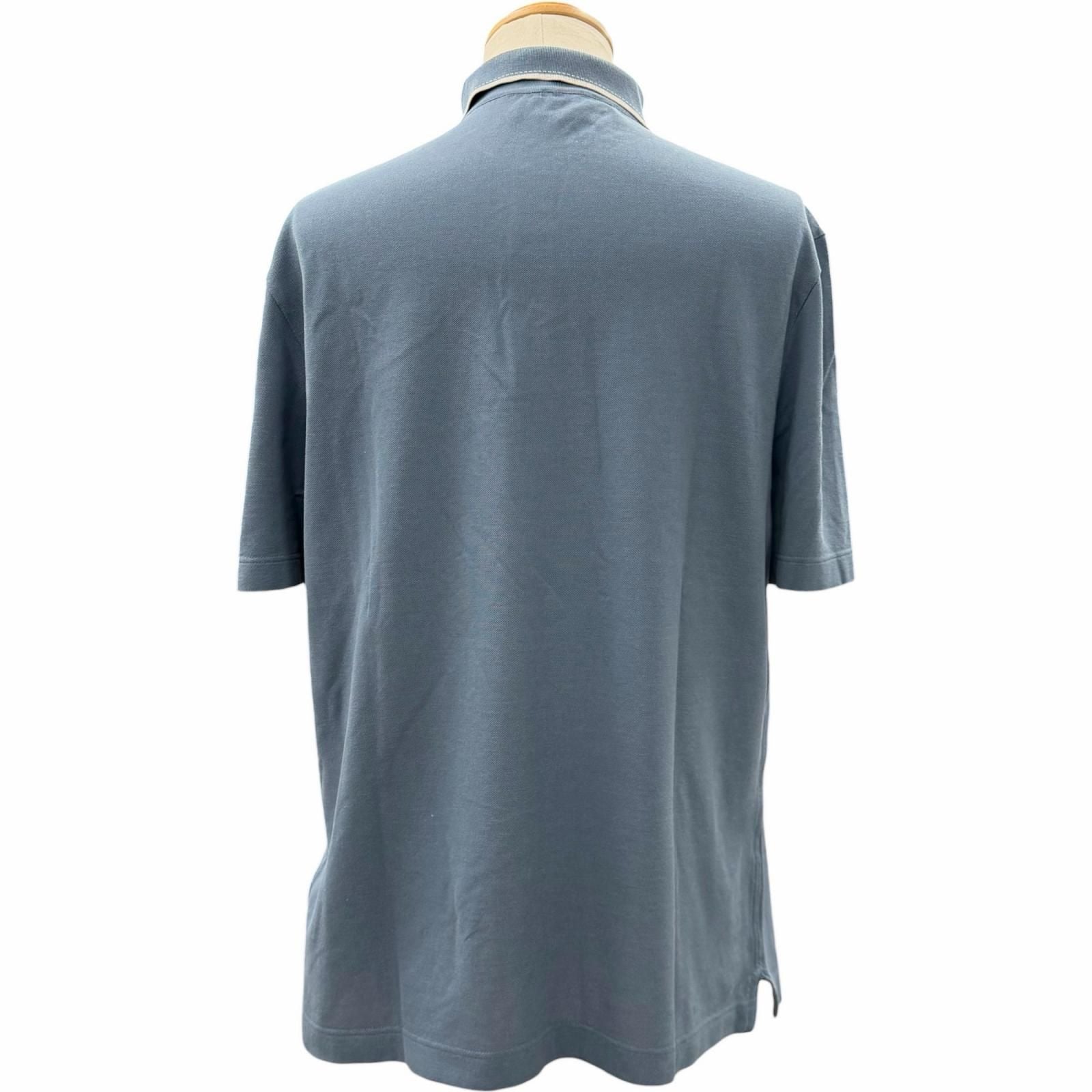 Hermes Cotton 100% Logo Embroidery Short Sleeve Polo Shirt Blue — view 4