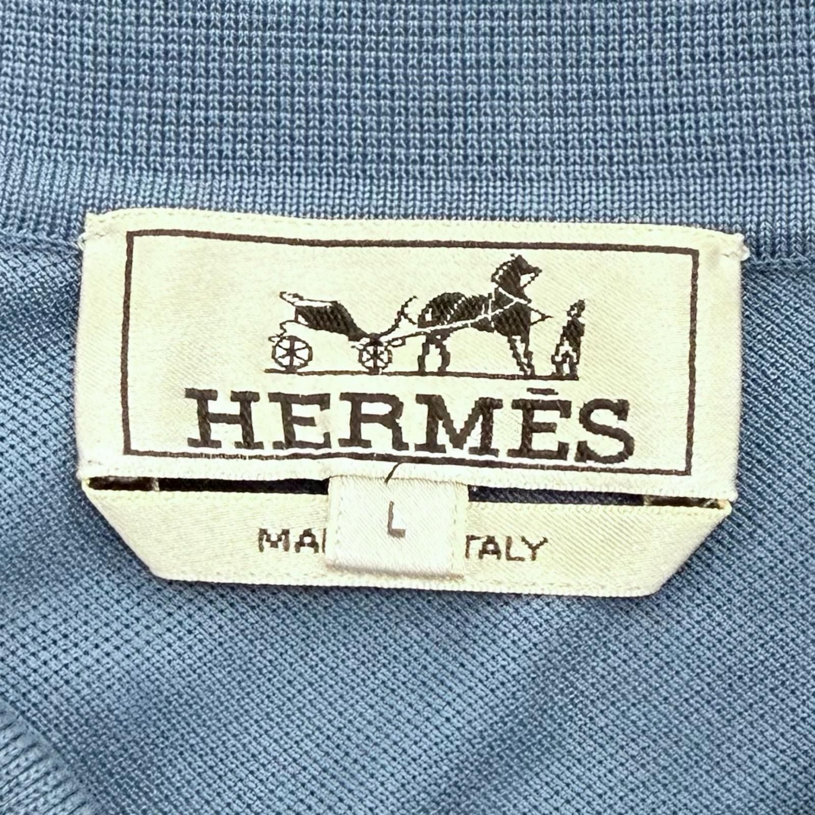 Hermes Cotton 100% Logo Embroidery Short Sleeve Polo Shirt Blue — view 7