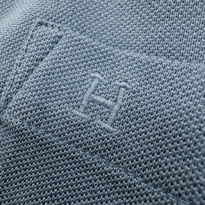 Hermes Cotton 100% Logo Embroidery Short Sleeve Polo Shirt Blue — view 6