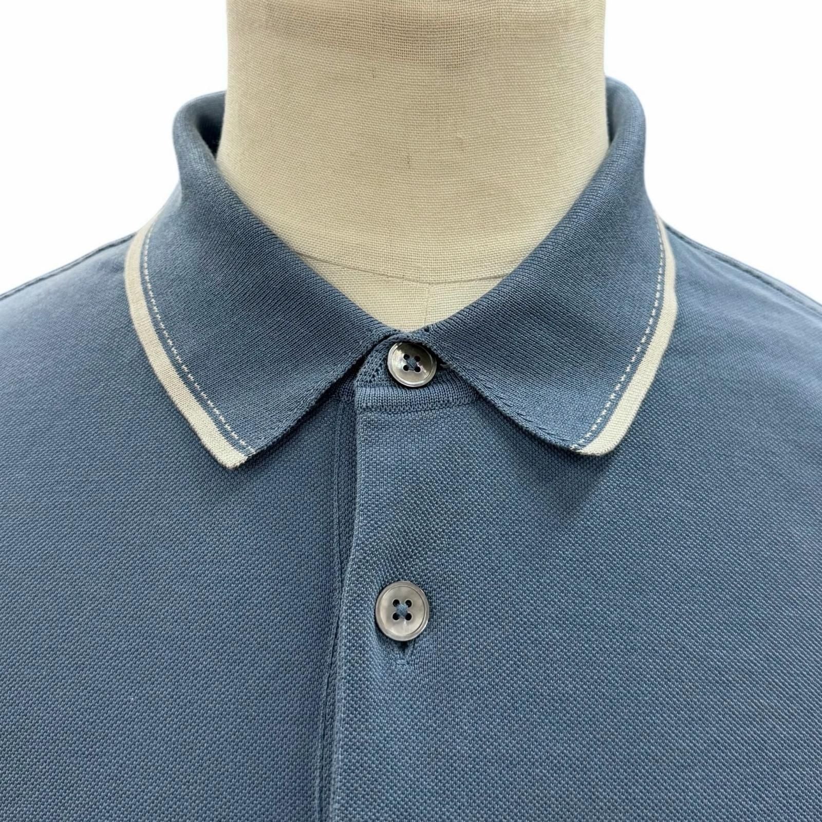 Hermes Cotton 100% Logo Embroidery Short Sleeve Polo Shirt Blue — view 2