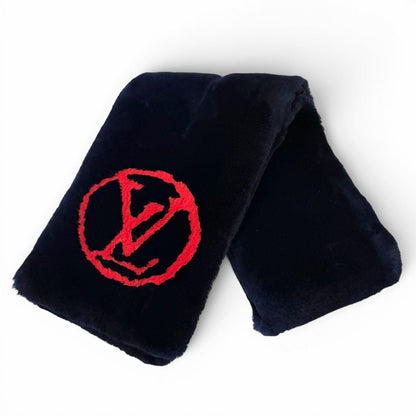 Louis Vuitton Beaver Silk Echarpe Shirred Darling Scarf Navy Red