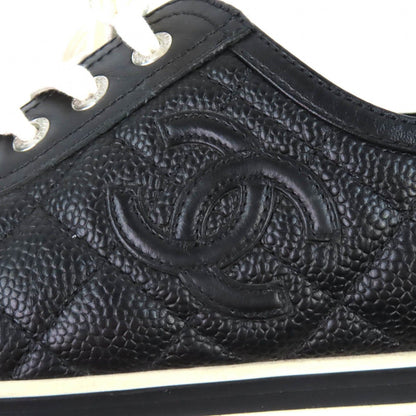 Chanel Caviar Leather CC Logo Quilted Low Cut Sneakers Black White — view 8